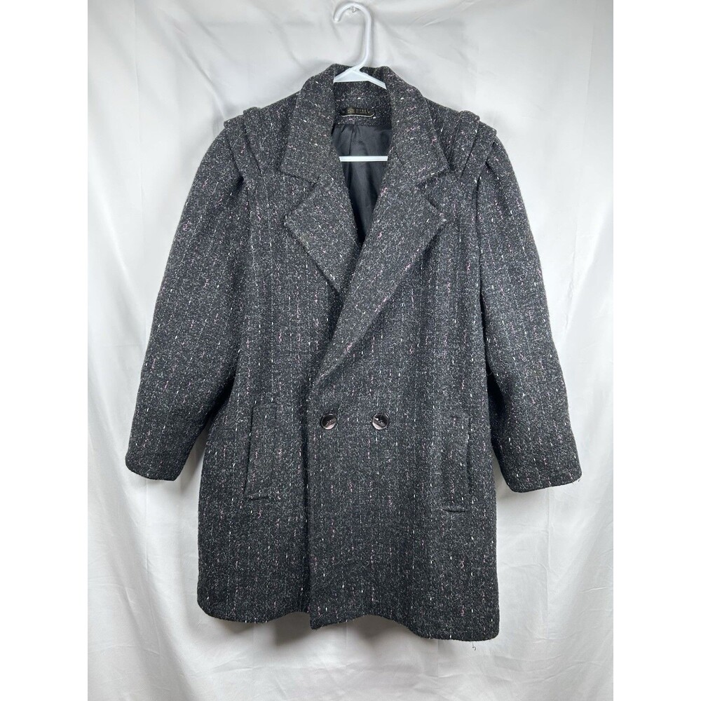 Vtg 80s Micki Wool Blend Tweed Peacoat Pleated Shoulder Speckled Confetti Winter